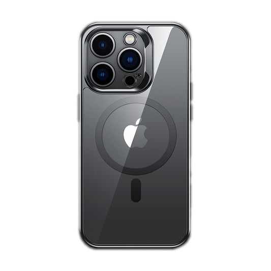 Apple iPhone 14 Pro Max Kılıf M-safe Şarj Özellikli Premium Cam Arka Yüzey Benks Electroplated Kapak Siyah