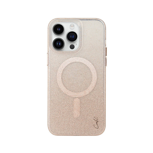 Apple iPhone 14 Pro Max Kılıf M-safe Şarj Özellikli Simli Arka Yüzey Coehl Lumino Kapak Gold
