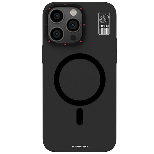 Apple iPhone 14 Pro Max Kılıf M-safe Şarj Özellikli Standlı YoungKit Hermit Bracket Serisi Kapak Siyah