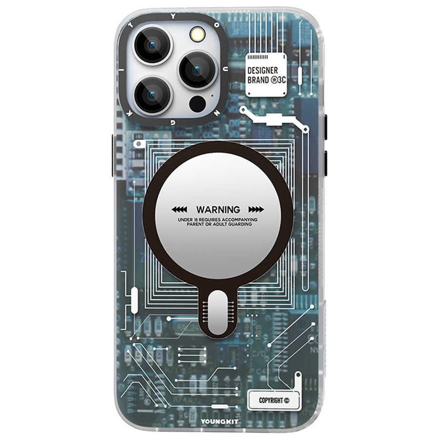 Apple iPhone 14 Pro Max Kılıf M-safe Şarj Özellikli YoungKit Technology Serisi Kapak Mavi