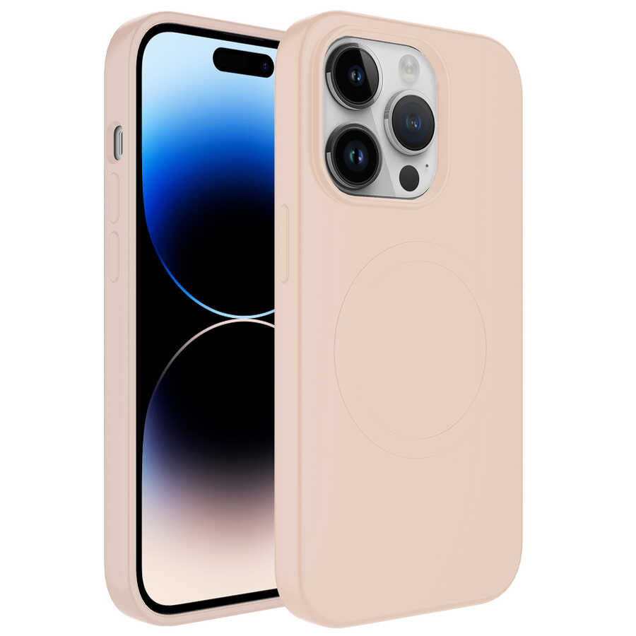 Apple iPhone 14 Pro Max Kılıf M-safe Wireless Şarj Özellikli Pastel Renk Silikon Zore Plas Kapak