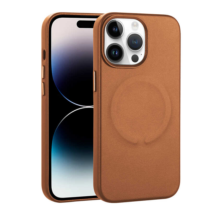 Apple iPhone 14 Pro Max Kılıf PU Deri M-safe Wireless Şarj Özellikli Zore Derix Kapak