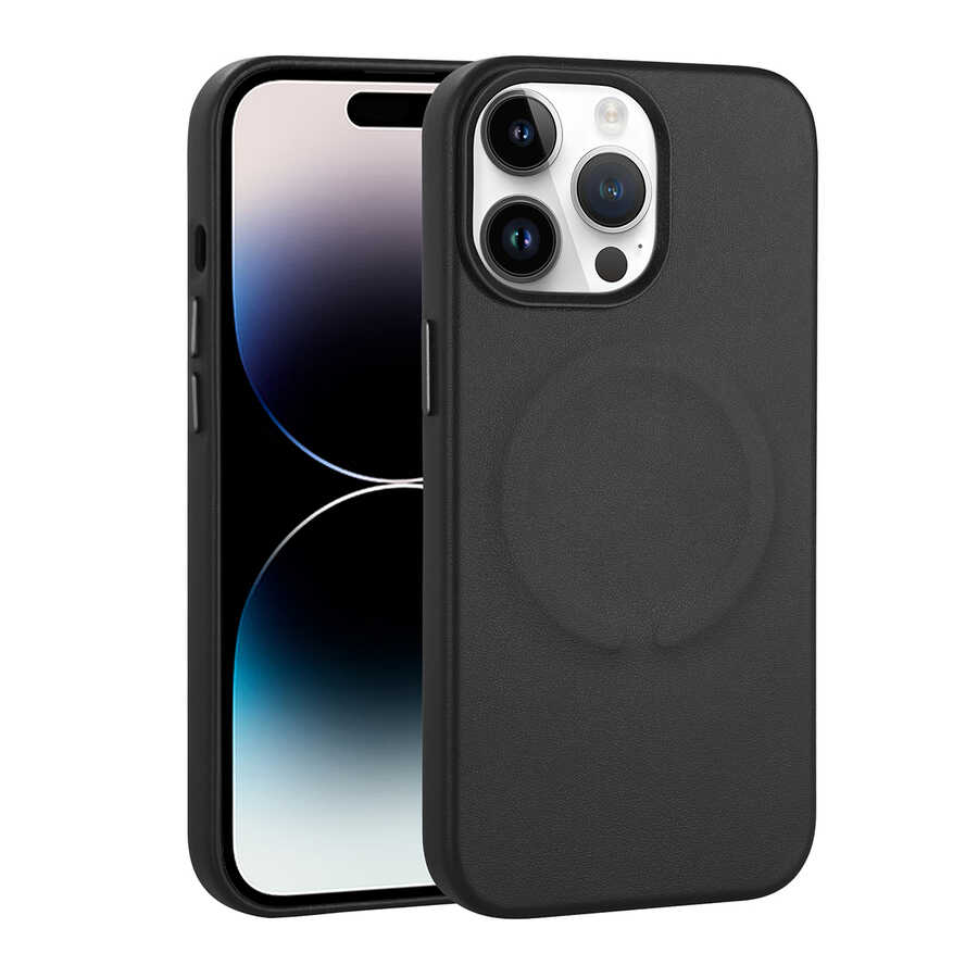 Apple iPhone 14 Pro Max Kılıf PU Deri M-safe Wireless Şarj Özellikli Zore Derix Kapak