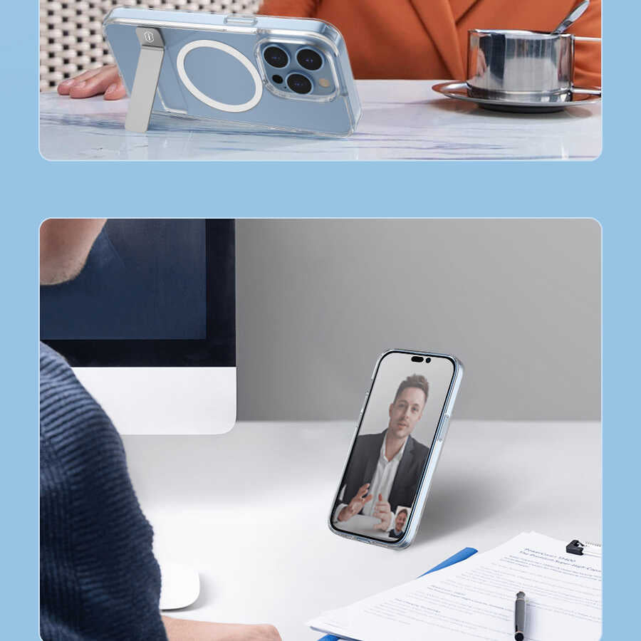Apple iPhone 14 Pro Max Kılıf Standlı M-safe Wireless Şarj Özellikli Wiwu Aurora Serisi Kapak Renksiz