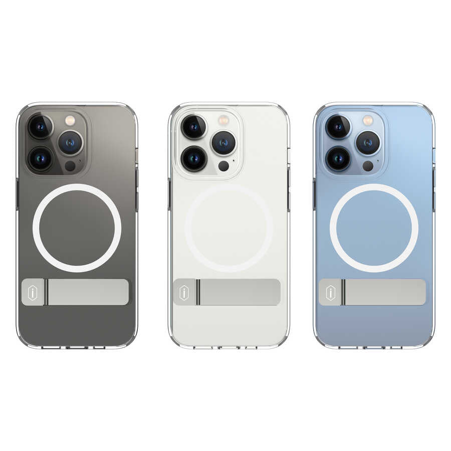 Apple iPhone 14 Pro Max Kılıf Standlı M-safe Wireless Şarj Özellikli Wiwu Aurora Serisi Kapak Renksiz