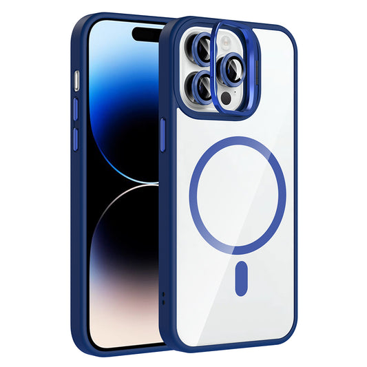 Apple iPhone 14 Pro Max Kılıf Standlı ve Kamera Lens Hediyeli M-Safe Şarj Özellikli Zore Etro Kapak