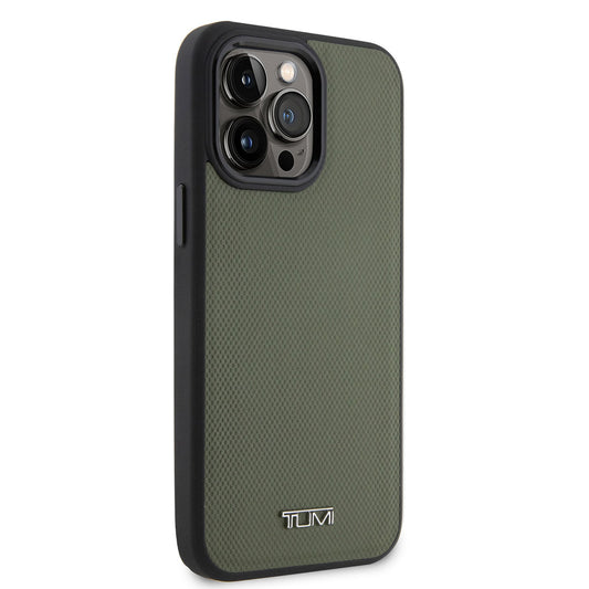 Apple iPhone 14 Pro Max Kılıf TUMI M-safe Şarj Özellikli Deri Noktalı Dizayn Kapak Olive