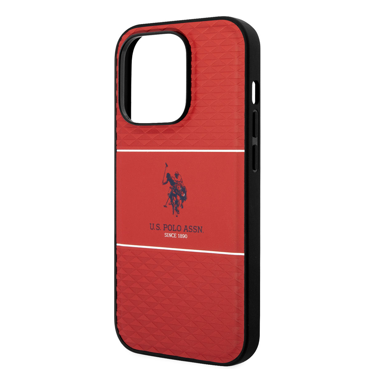 Apple iPhone 14 Pro Max Kılıf U.S. POLO ASSN. Deri Şeritli Logo Dizayn Kapak Kırmızı