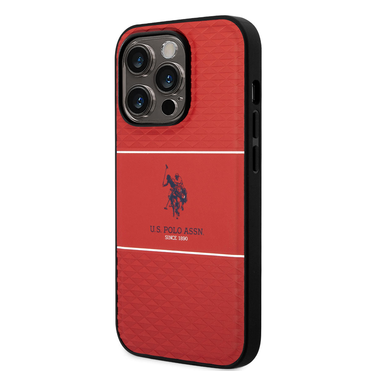 Apple iPhone 14 Pro Max Kılıf U.S. POLO ASSN. Deri Şeritli Logo Dizayn Kapak Kırmızı