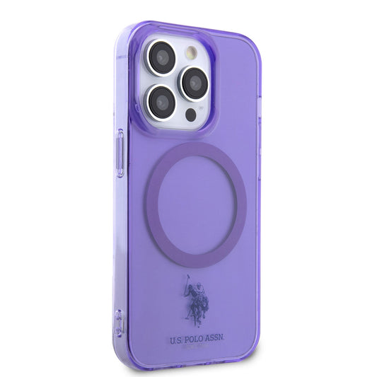 Apple iPhone 14 Pro Max Kılıf U.S. POLO ASSN. M-safe Şarj Özellikli Transparan Tasarım Kapak Mor