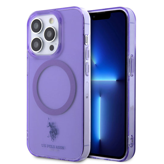 Apple iPhone 14 Pro Max Kılıf U.S. POLO ASSN. M-safe Şarj Özellikli Transparan Tasarım Kapak Mavi