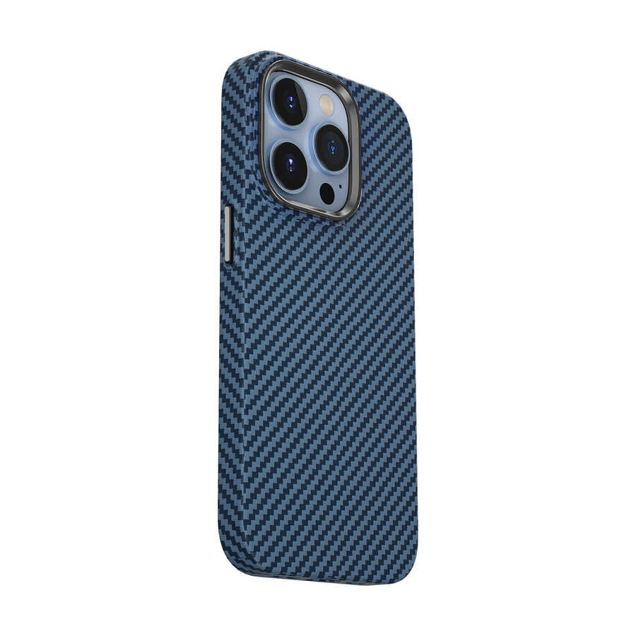 Apple iPhone 14 Pro Max Kılıf Wiwu Karbon Fiber Görünümlü M-safe Wireless Şarj Özellikli Kabon Kapak Siyah