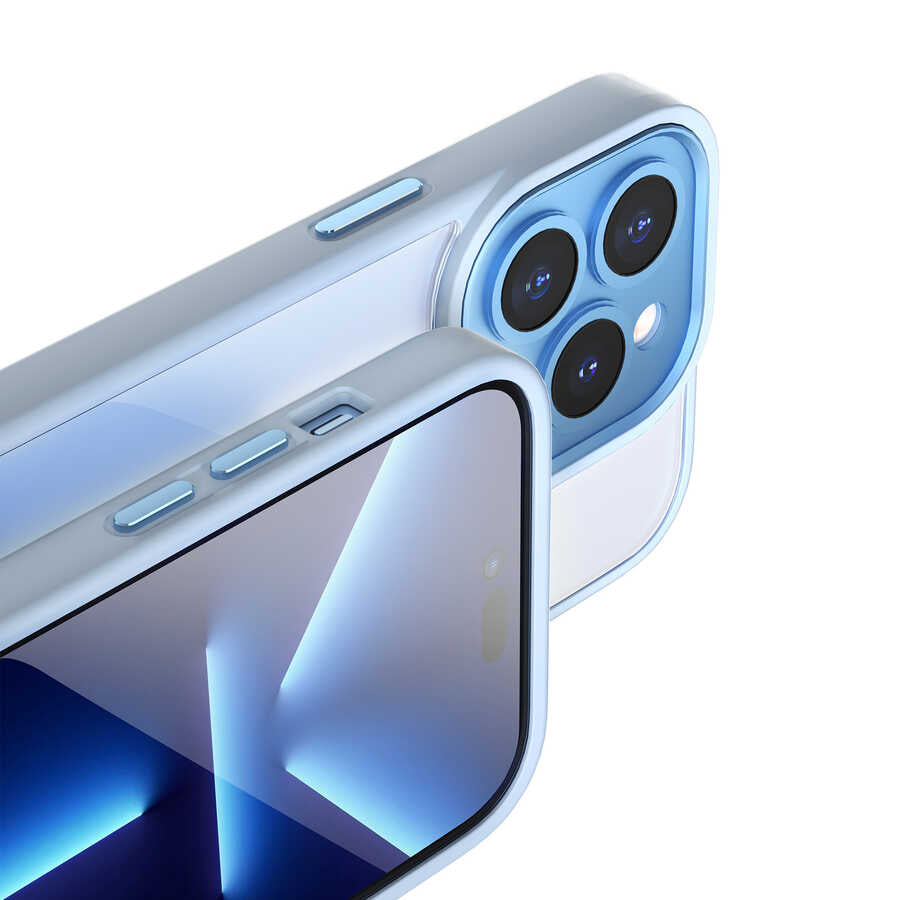Apple iPhone 14 Pro Max Kılıf Wiwu VCC-104 Lens Korumalı Renkli Kenar Arkası Şeffaf Vivid Clear Kapak Beyaz