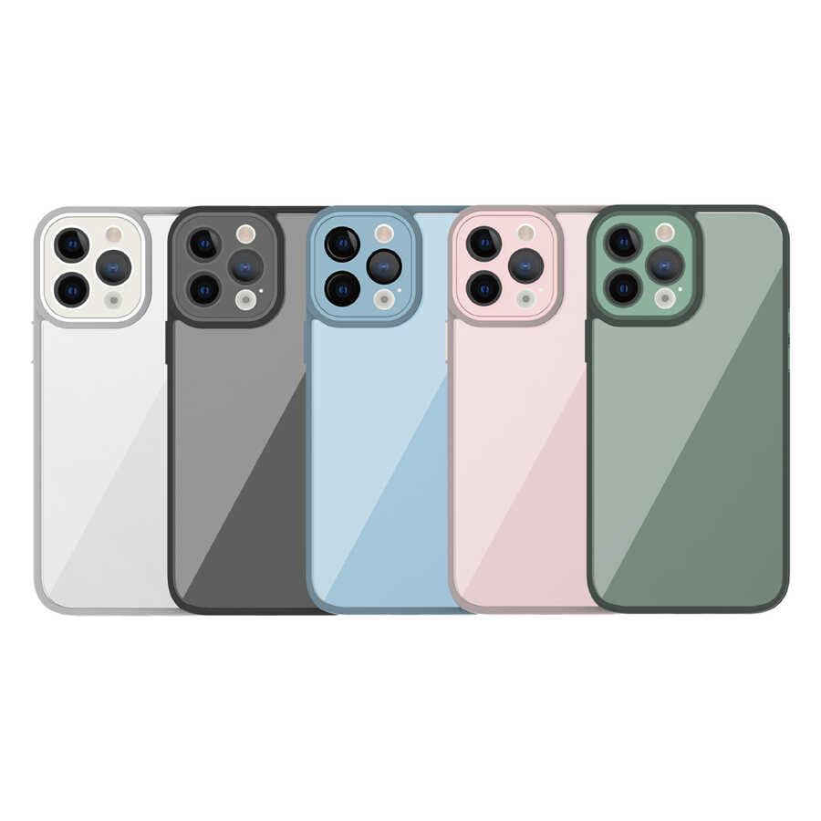 Apple iPhone 14 Pro Max Kılıf Wiwu VCC-104 Lens Korumalı Renkli Kenar Arkası Şeffaf Vivid Clear Kapak Beyaz