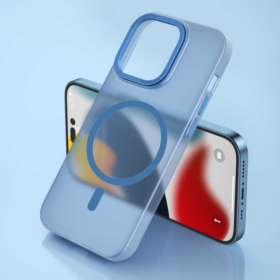Apple iPhone 14 Pro Wiwu Frosted Magnetic Buzlu Sert PC Kapak Mavi