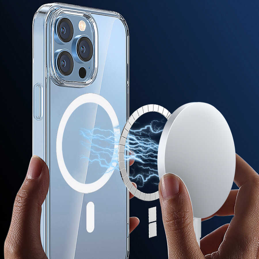 Apple iPhone 14 Wiwu M-safe Şarj Özellikli Lens Korumalı Şeffaf Silikon Kapak Siyah