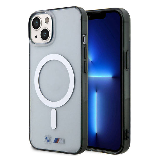 Apple iPhone 15 Kılıf BMW M-safe Şarj Özellikli Transparan Silver Ring Orjinal Lisanslı Kapak Renksiz