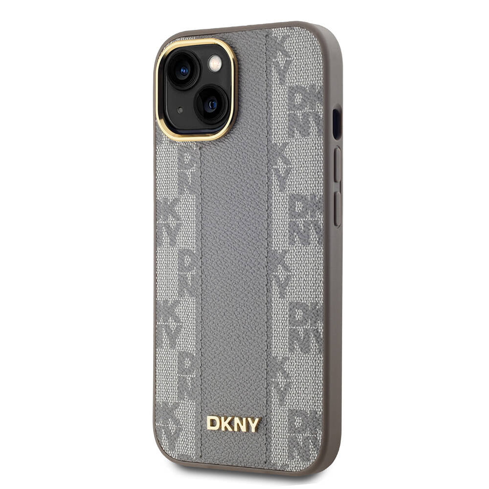 Apple iPhone 15 Kılıf DKNY Orjinal Lisanslı M-safe Şarj Özellikli 3D Yazılı Checkered Pattern Kapak Siyah