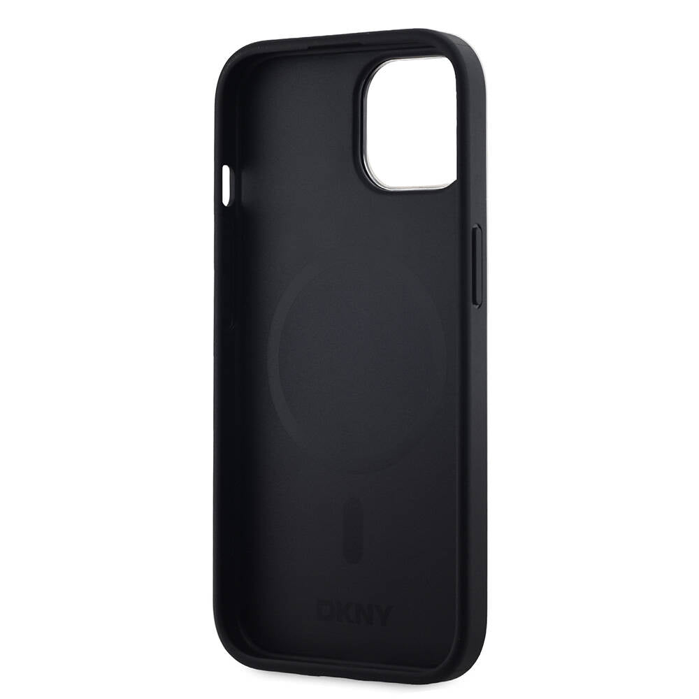 Apple iPhone 15 Kılıf DKNY Orjinal Lisanslı M-safe Şarj Özellikli 3D Yazılı Checkered Pattern Kapak Siyah