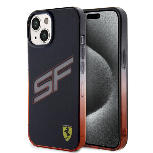 Apple iPhone 15 Kılıf Ferrari Orjinal Lisanslı Transparan SF Yazılı Kenarları Renk Geçişli Kapak Siyah