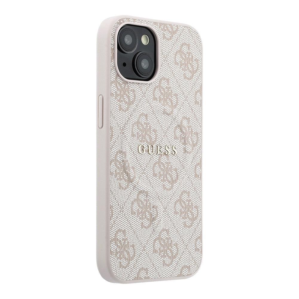 Apple iPhone 15 Kılıf Guess Orjinal Lisanslı M-safe Kabartmalı 4G Desenli Yazı Logolu Kapak