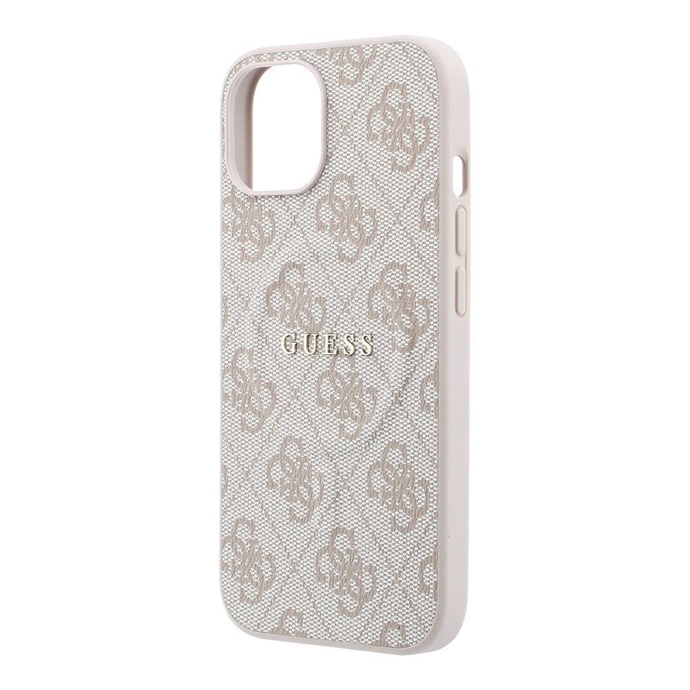 Apple iPhone 15 Kılıf Guess Orjinal Lisanslı M-safe Kabartmalı 4G Desenli Yazı Logolu Kapak
