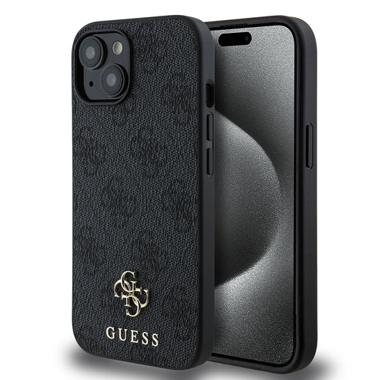 Apple iPhone 15 Kılıf Guess Orjinal Lisanslı M-safe Şarj Özellikli Small 4G Classic Kapak Kahverengi