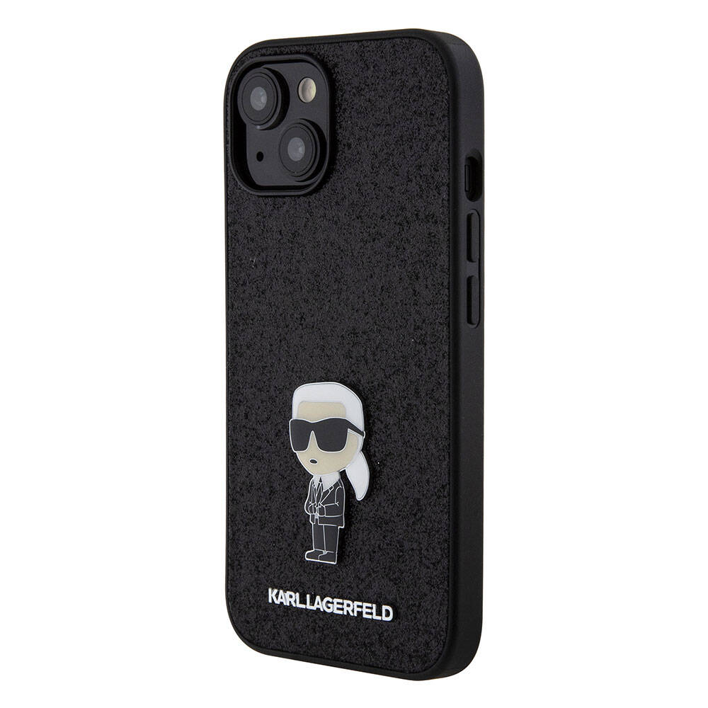Apple iPhone 15 Kılıf Karl Lagerfeld İkonik Fixed Glitter Metal Logo Orjinal Lisanslı Kapak Siyah