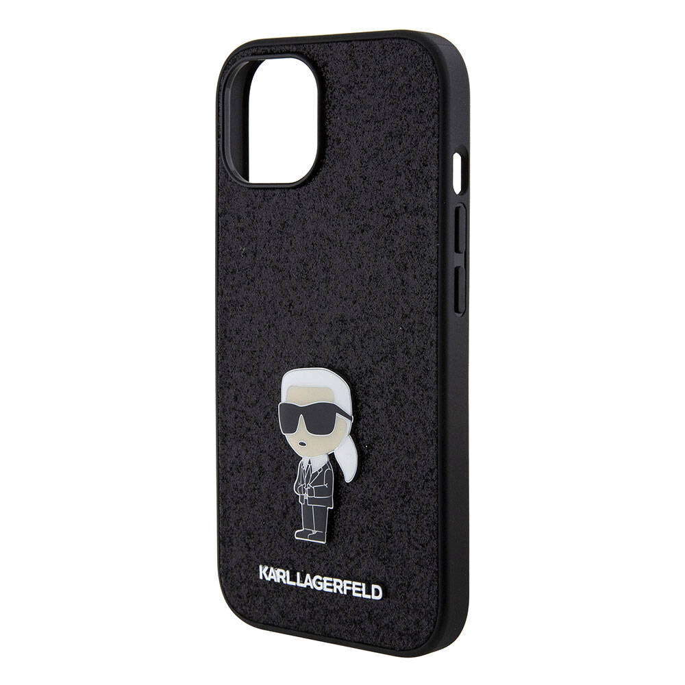 Apple iPhone 15 Kılıf Karl Lagerfeld İkonik Fixed Glitter Metal Logo Orjinal Lisanslı Kapak Siyah