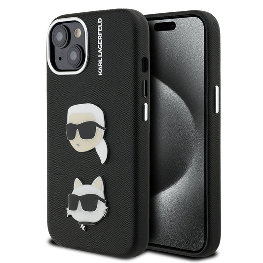 Apple iPhone 15 Kılıf Karl Lagerfeld Orjinal Lisanslı K&C Heads Pin Kapak