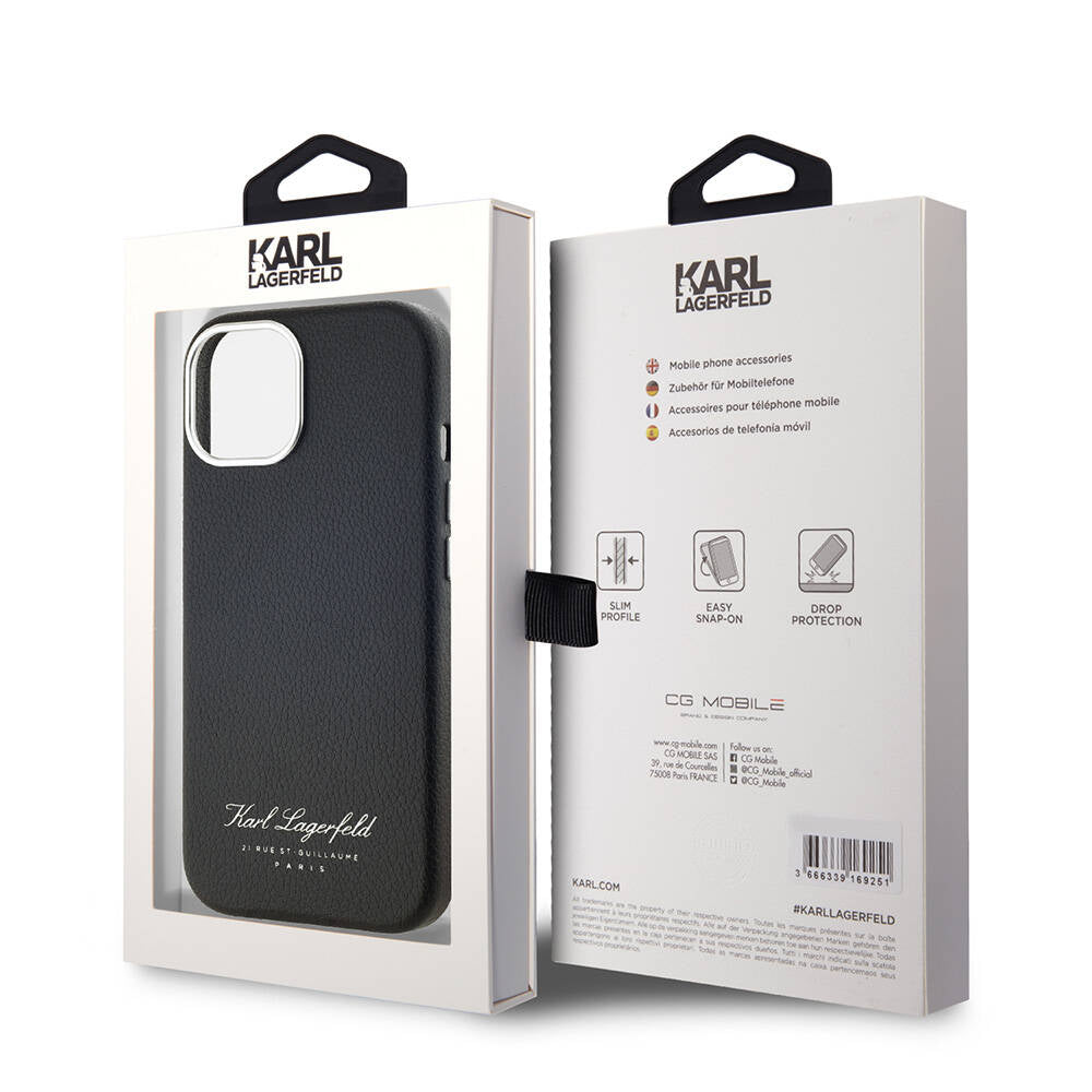 Apple iPhone 15 Kılıf Karl Lagerfeld Orjinal Lisanslı KL Yazılı Hotel Kapak Gri