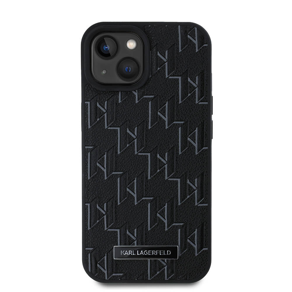 Apple iPhone 15 Kılıf Karl Lagerfeld Orjinal Lisanslı M-safe Şarj Özellikli KL Yazılı Hot Stamp Kapak Siyah