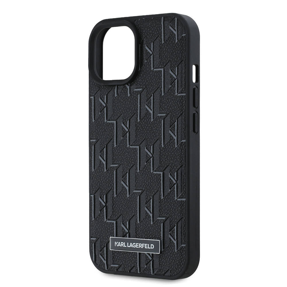 Apple iPhone 15 Kılıf Karl Lagerfeld Orjinal Lisanslı M-safe Şarj Özellikli KL Yazılı Hot Stamp Kapak Siyah