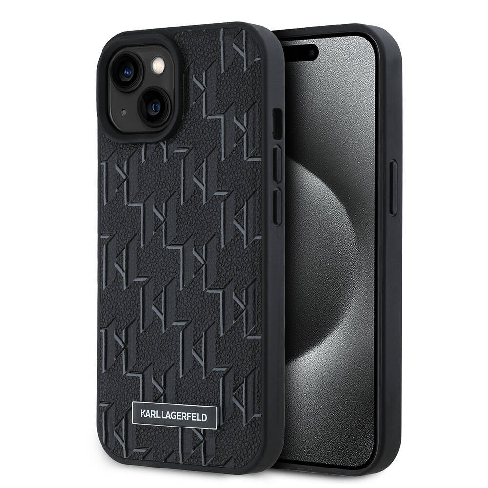 Apple iPhone 15 Kılıf Karl Lagerfeld Orjinal Lisanslı M-safe Şarj Özellikli KL Yazılı Hot Stamp Kapak Siyah