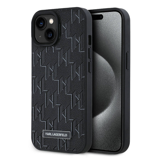 Apple iPhone 15 Kılıf Karl Lagerfeld Orjinal Lisanslı M-safe Şarj Özellikli KL Yazılı Hot Stamp Kapak Siyah