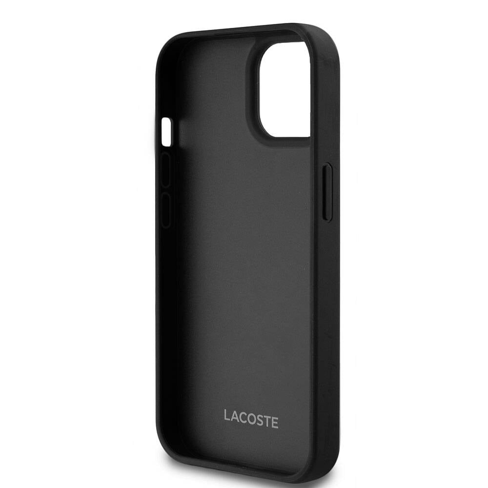 Apple iPhone 15 Kılıf Lacoste Orjinal Lisanslı M-safe Şarj Özellikli PU Deri Görünümlü Kartlıklı Karışık Monogram Desenli Kapak Lacivert