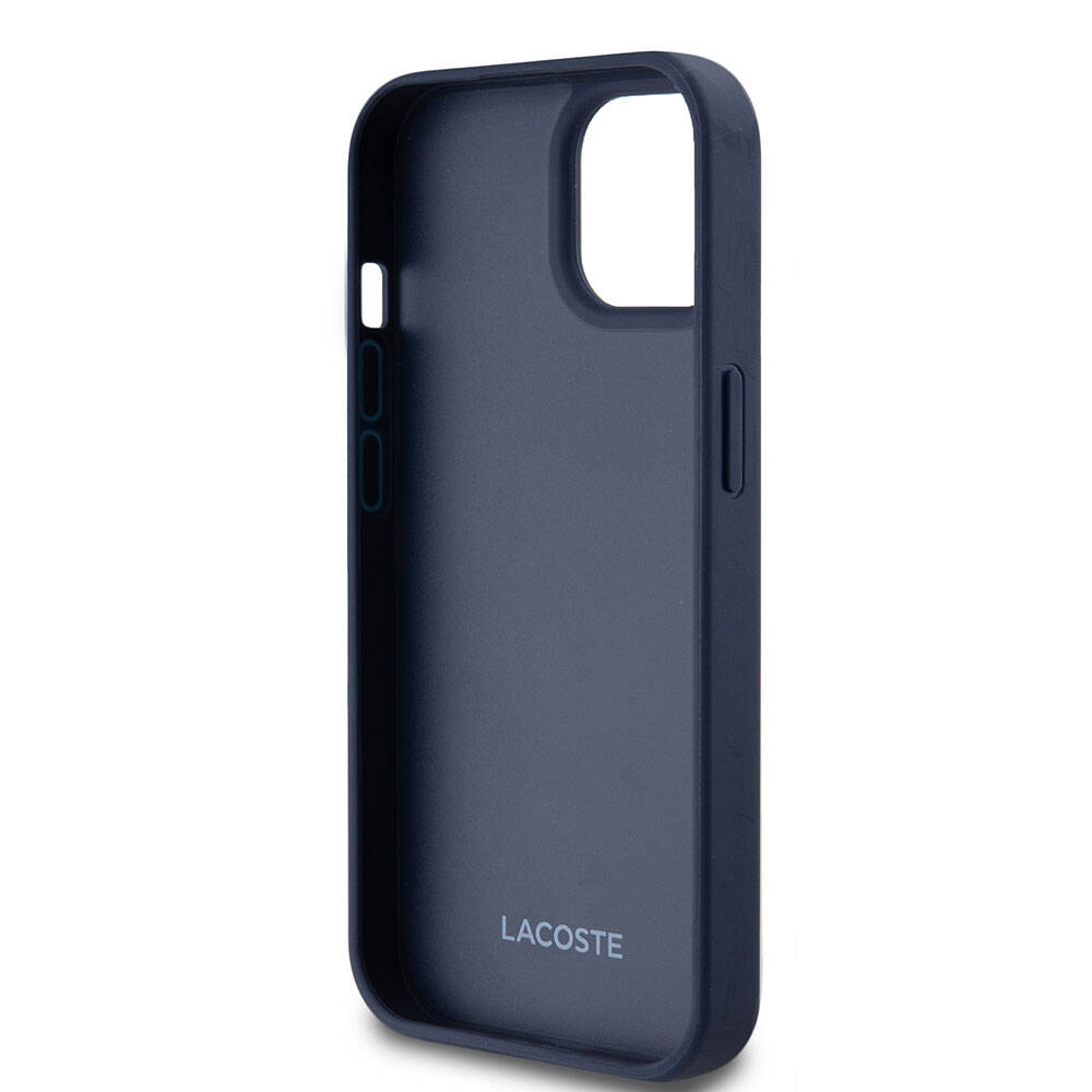Apple iPhone 15 Kılıf Lacoste Orjinal Lisanslı M-safe Şarj Özellikli PU Deri Görünümlü Kartlıklı Karışık Monogram Desenli Kapak Siyah