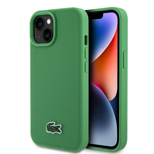 Apple iPhone 15 Kılıf Lacoste Orjinal Lisanslı PU Pike Desenli Arka Yüzey İkonik Timsah Dokuma Logolu Kapak Yeşil