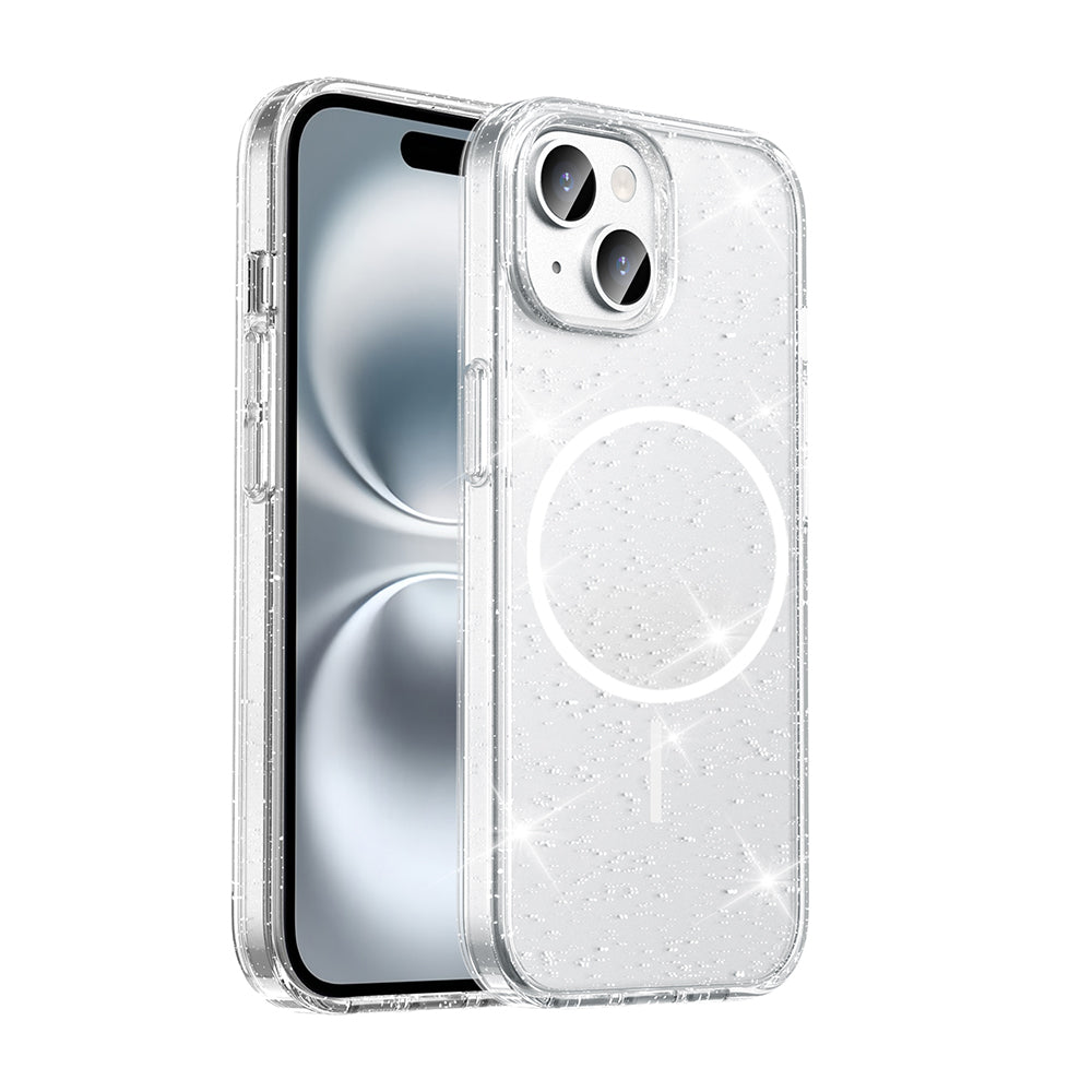 Apple iPhone 15 Kılıf M-safe Şarj Özellikli Parlayan Simli Saydam Renkli Zore Maris Kapak