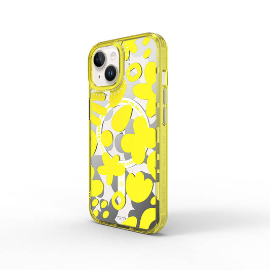Apple iPhone 15 Kılıf M-safe Şarj Özellikli Boya Desenli Wiwu Fluorescent G Serisi Kapak Sarı