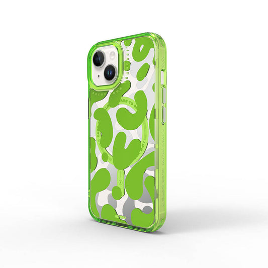 Apple iPhone 15 Kılıf M-safe Şarj Özellikli Boya Desenli Wiwu Fluorescent G Serisi Kapak Yeşil