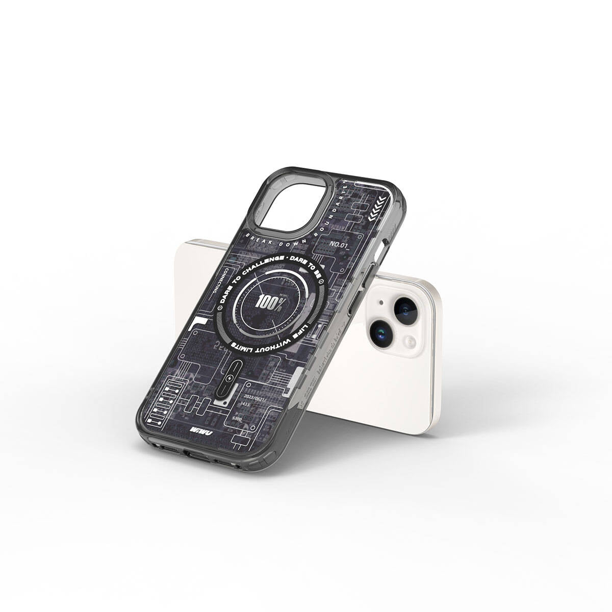 Apple iPhone 15 Kılıf M-safe Şarj Özellikli Desenli Wiwu Mecha Circuit H Serisi Kapak Gri