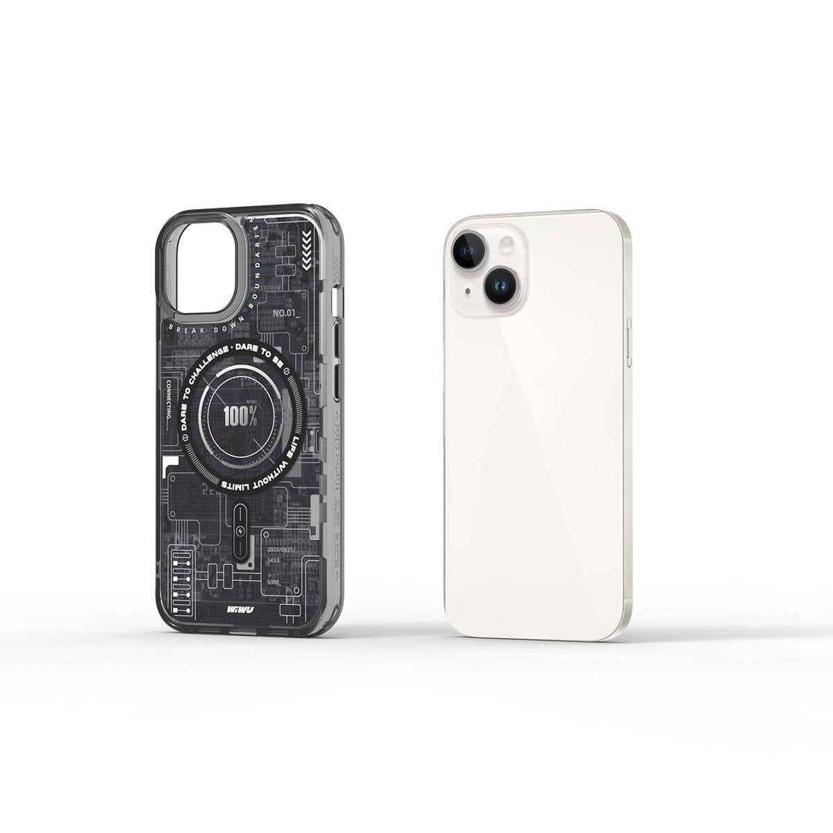 Apple iPhone 15 Kılıf M-safe Şarj Özellikli Desenli Wiwu Mecha Circuit H Serisi Kapak Gri