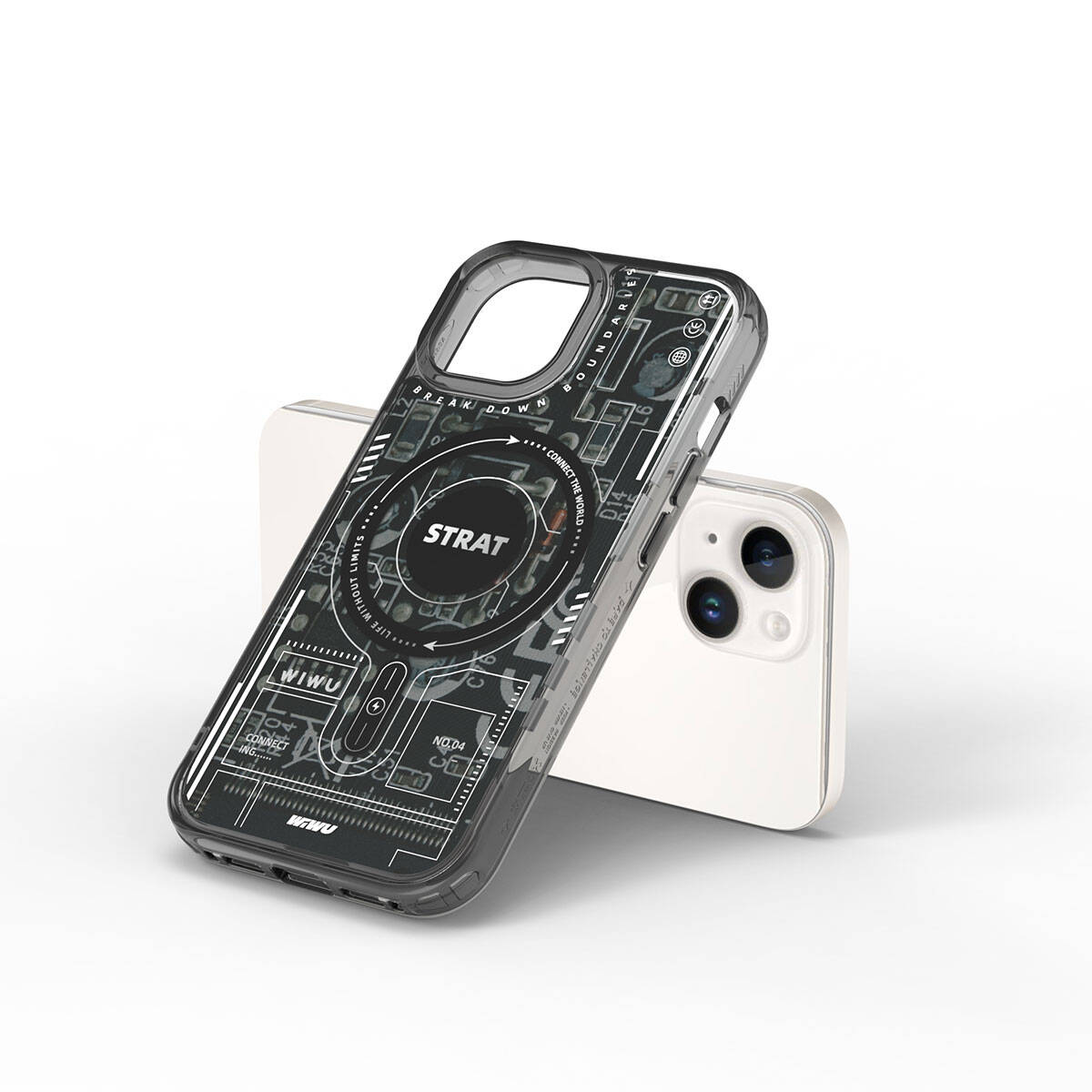 Apple iPhone 15 Kılıf M-safe Şarj Özellikli Desenli Wiwu Mecha Circuit H Serisi Kapak Gri