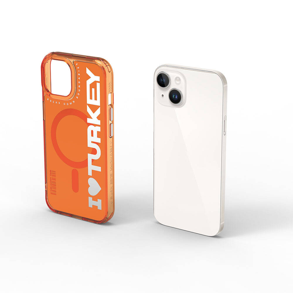 Apple iPhone 15 Kılıf M-safe Şarj Özellikli I Love Turkey Yazı Desenli Wiwu Turkey E Serisi Kapak Siyah