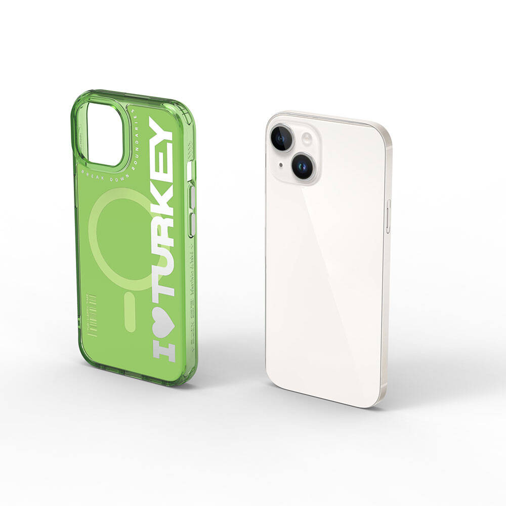 Apple iPhone 15 Kılıf M-safe Şarj Özellikli I Love Turkey Yazı Desenli Wiwu Turkey E Serisi Kapak Siyah