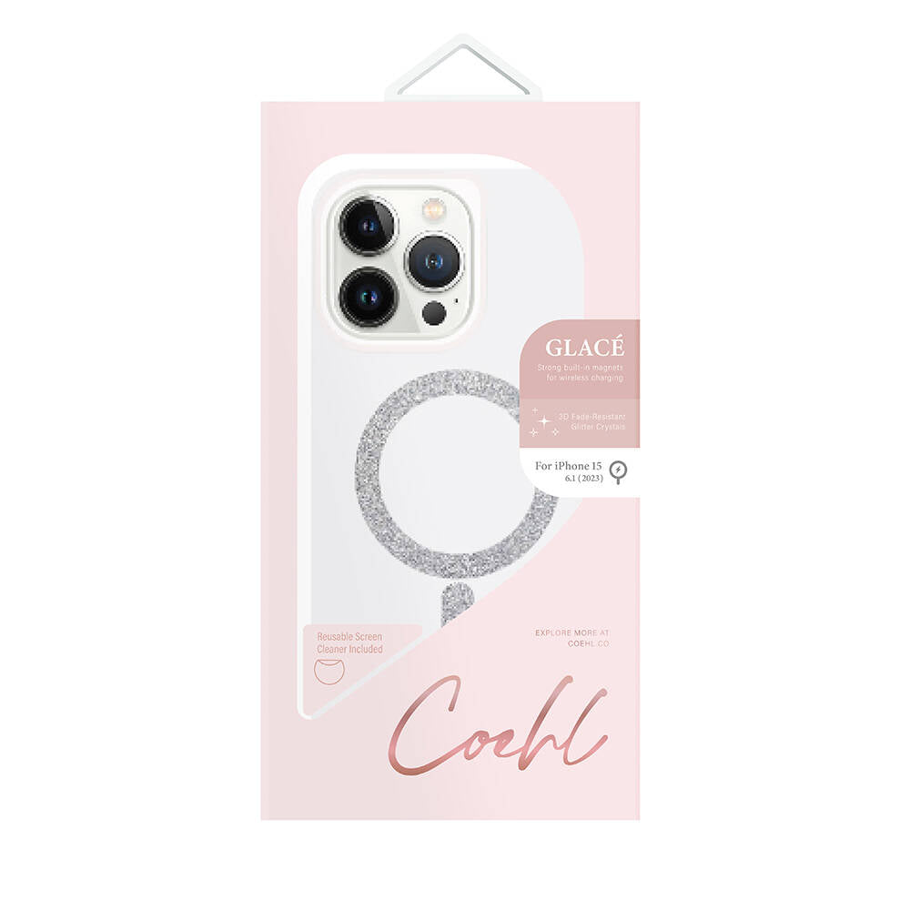 Apple iPhone 15 Kılıf M-safe Şarj Özellikli Simli Magnetik Coehl Glace Kapak Gümüş