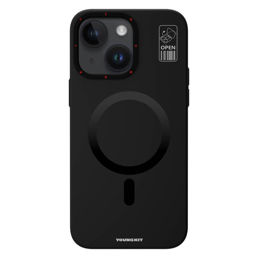 Apple iPhone 15 Kılıf M-safe Şarj Özellikli Standlı YoungKit Hermit Bracket Serisi Kapak Siyah