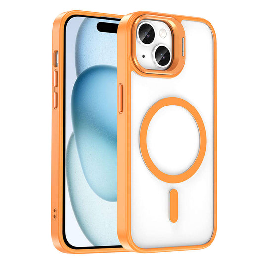 Apple iPhone 15 Kılıf M-safe Şarj Özellikli Standlı Zore M-safe Klon Lensli Kapak