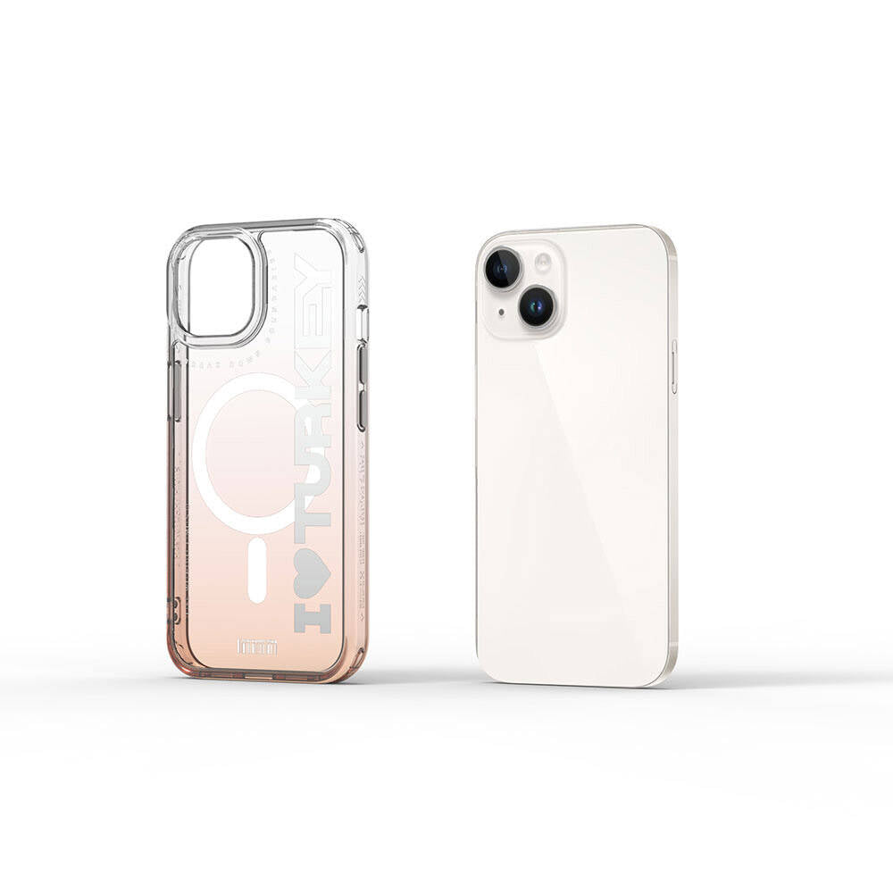 Apple iPhone 15 Kılıf M-safe Şarj Özellikli Transparan Renk Geçişli Wiwu Turkey C Serisi Kapak Turuncu